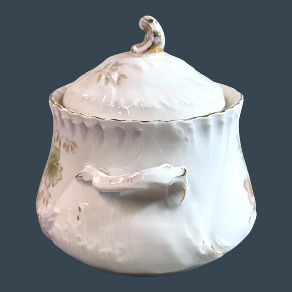 Antique Bavarian China Sugar Bowl Lid Hand Painted Floral Design Made In Germany - Picture 9 of 10